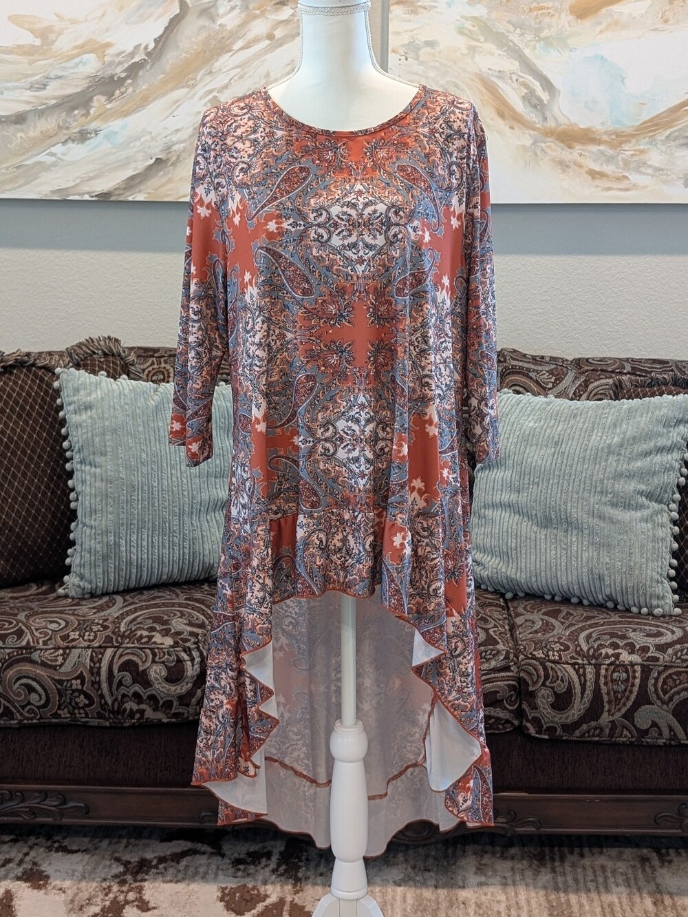 Women's Rust Paisley High-Low Tunic Top